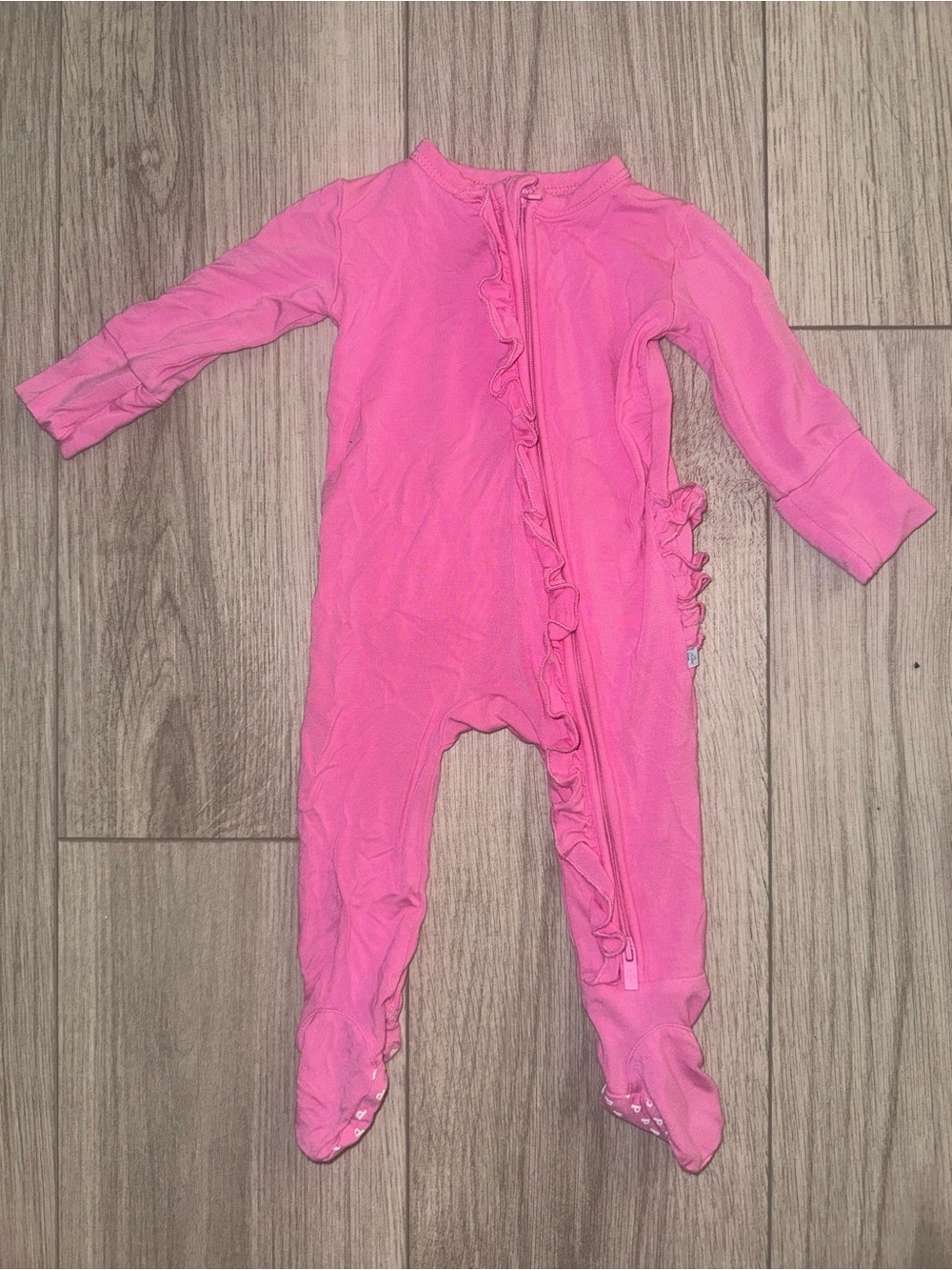 POSH PEANUT Hot Pink Ruffle Zip Footed One-Piece